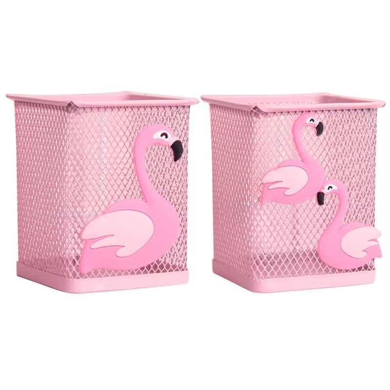 Trycooling 2 Pack Metal Cute Pen Pencil Holder Office Home Desk Square Pencil Cup Caddy Box Makeup Brush Holders for Girls (Square) - Image 1
